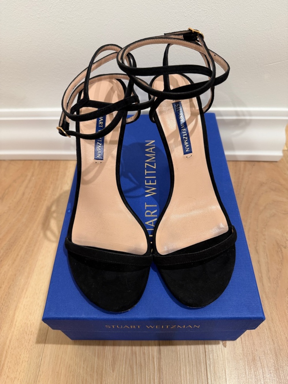 Stuart Weitzman Merinda Black Suede Strappy Heel With Original Box Size 7
